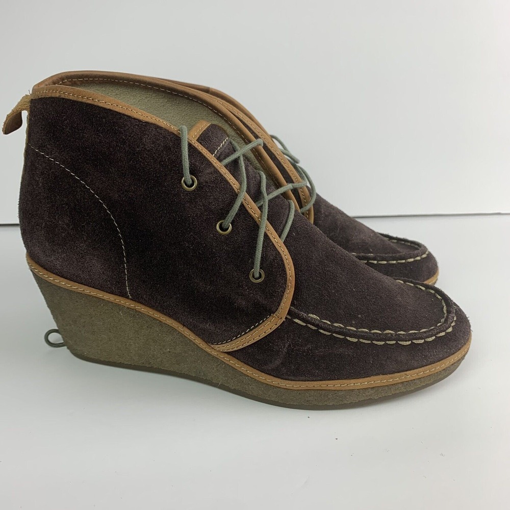 Olukai Womens  Wedge Booties Boots Brown‎ Suede Leather Size 8.5